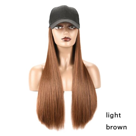 24" Synthetic Hair Extensions with Baseball Cap Long Straight Natural Look - Picture 2 of 6
